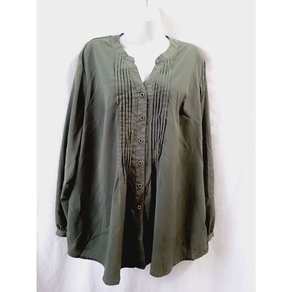 Laura Scott Green pintuck button front sz 18/20 blouse - Picture 1 of 4
